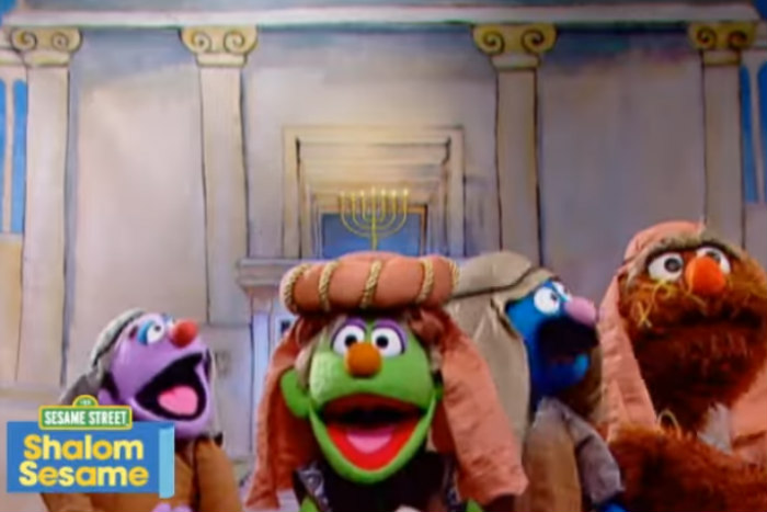 Shalom Sesame characters acting out the story of the Maccabees 