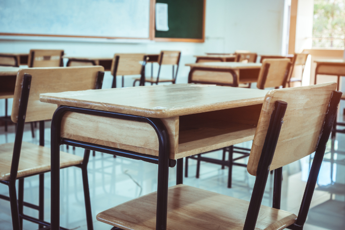 Classroom full of empty desks