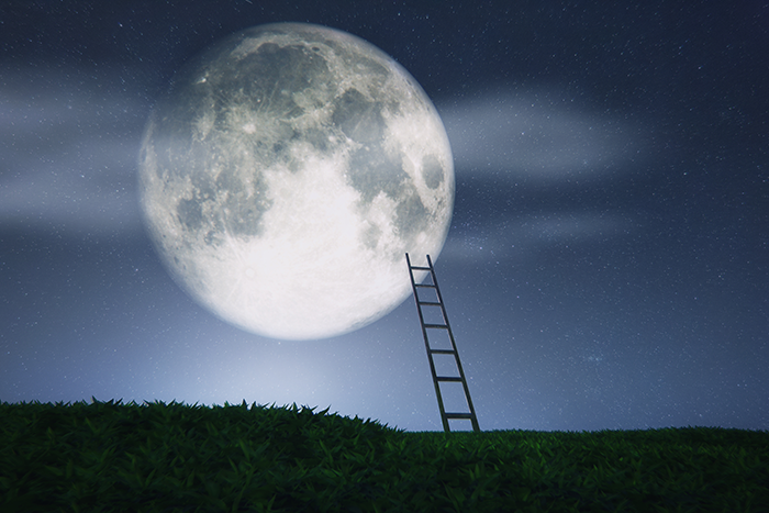 Photo of a ladder leaning against the moon