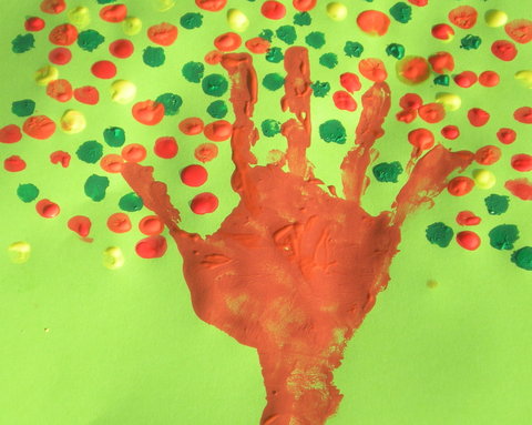 Handprint trees for the Jewish holiday of Tu BiShvat