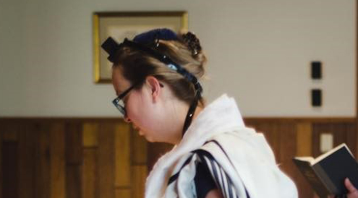 The author wearing a tallit and tefillin