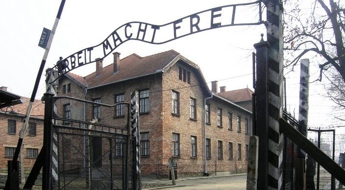 Arbeit Macht Frei sign at the entrance to the Auschwitz concentration camp