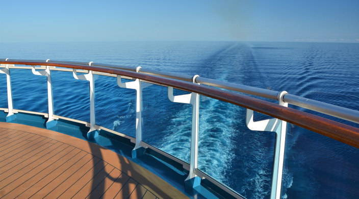 View of the ocean from the deck of a cruise ship