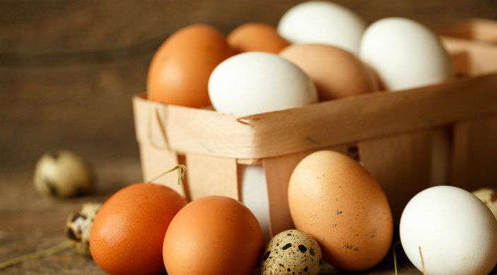 Basket of different kinds of eggs