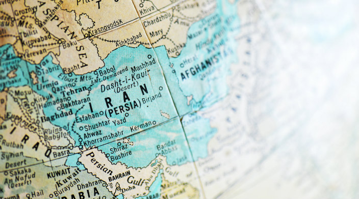 Map of Iran on an old-fashioned globe