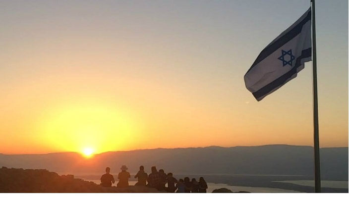 israeli flag at sunset