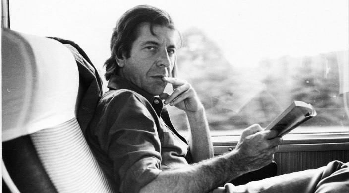 Black and white photo of Leonard Cohen