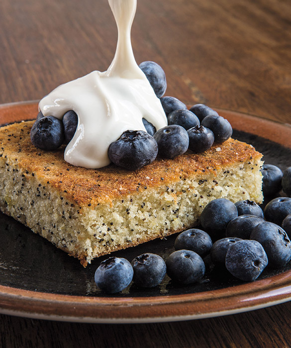 Poppy Seed Cake with Blueberries and Labneh