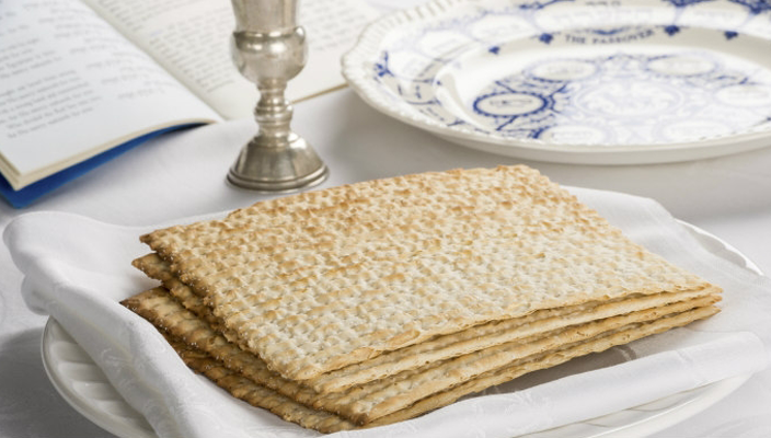Seder table with matzah