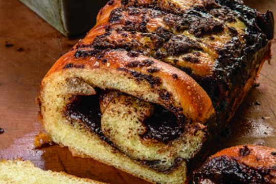 Sliced chocolate babka