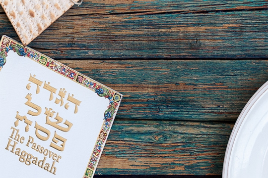 Haggadah on a blue table