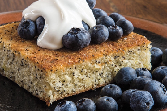 Poppy Seed Cake with Blueberries and Labneh