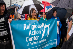 Religious Action Center banner outside Homestead Detention Center in Florida