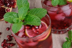 Bright red drink with mint