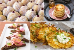 Collage of Hanukkah foods