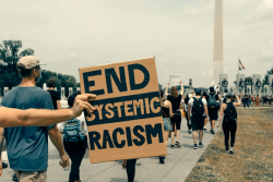 March at the National Mall in Washington DC with sign that says End Systemic Racism