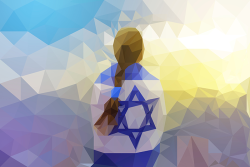 Photo of a woman wrapped in an Israeli flag