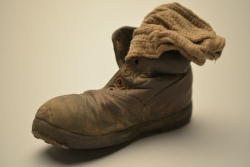 A child's shoe and sock from the museum exhibit