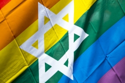 Pride flag with white Star of David in the center