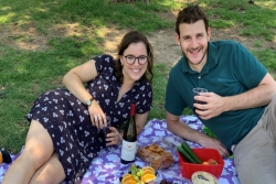 The author and a friend in a Jerusalem park on Shabbat