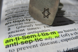 Dictionary opened to page with definition of anti-Semitism highlighted
