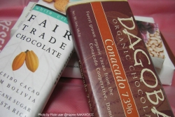 Close-up of two fair trade chocolate bars