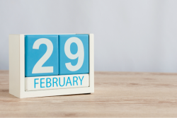 Wooden calendar showing February 29th as the date