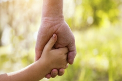 Adult hand holding child's hand