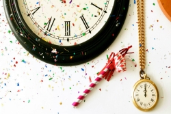 clock, stopwatch, and confetti