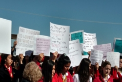 Students and others at a rally protesting a detention center in Tornillo, TX 