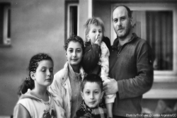 Syrian refugee family; father and four children
