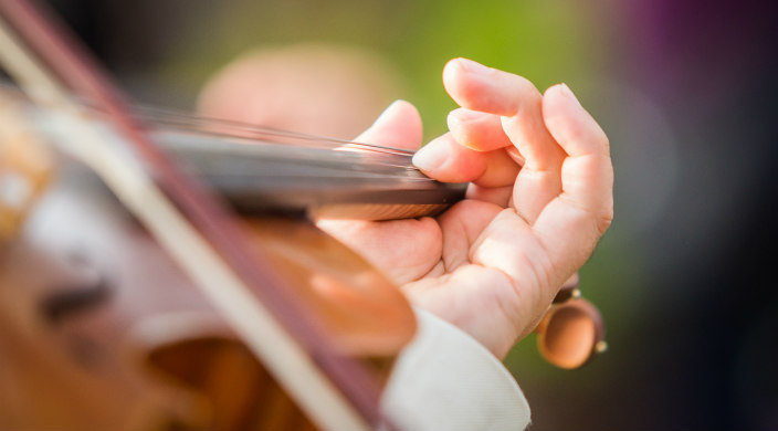 Close-up of violin being played